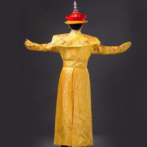 Chinese ancient traditional stage performance costumes for men's male wedding photography drama cosplay emperor gold dragon robes dresses